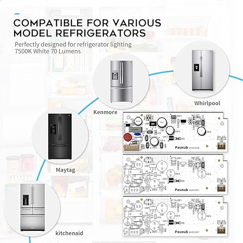 Miniatura 5 de Repuesto de luz LED para refrigerador W10515058 W10515057 compatible con Whirlpool Kenmore Maytag, cubierta de plástico no incluida, 6 unidades en