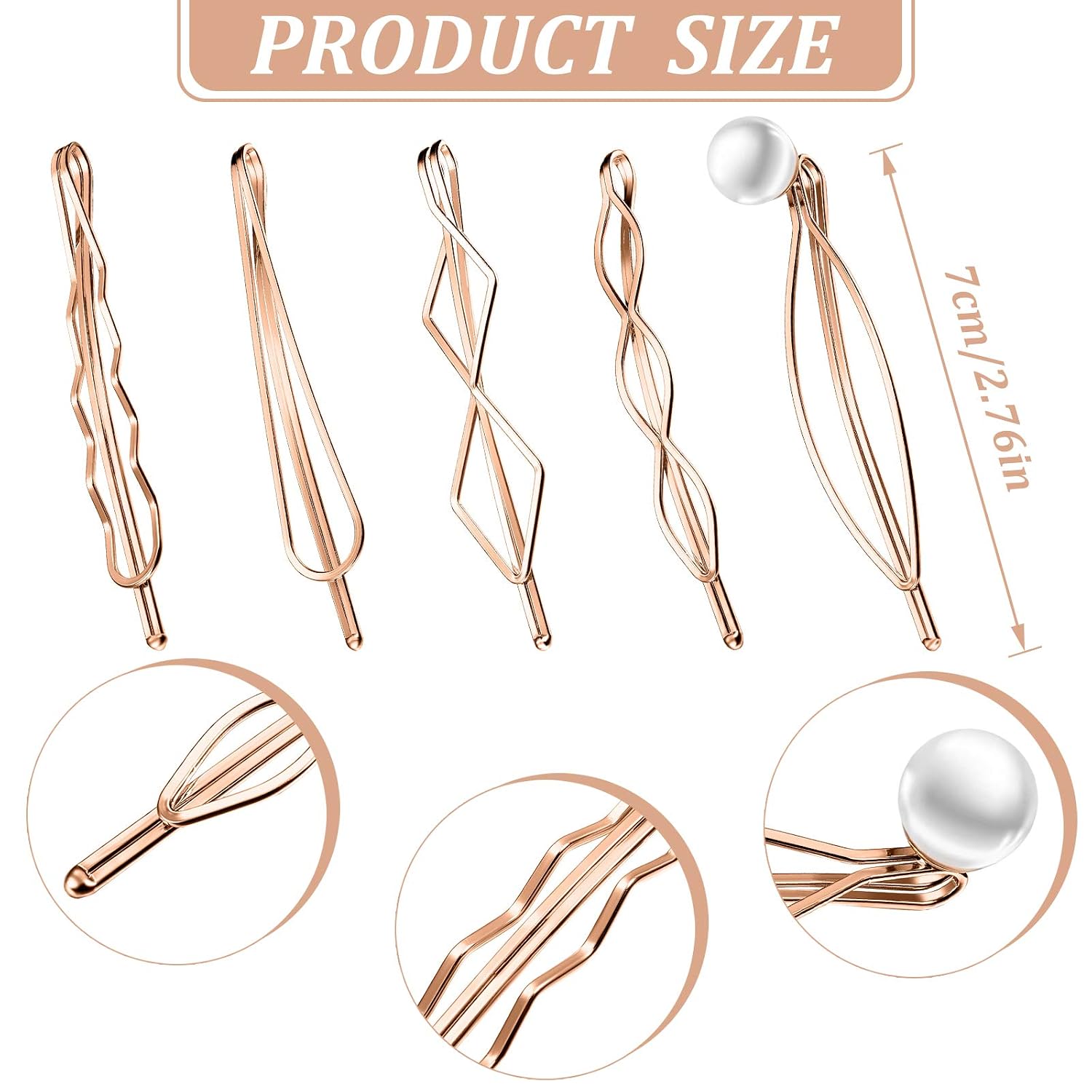 meekoo 10 Pieces Geometric Bobby Pins for Women Metal, Rose Gold image 2