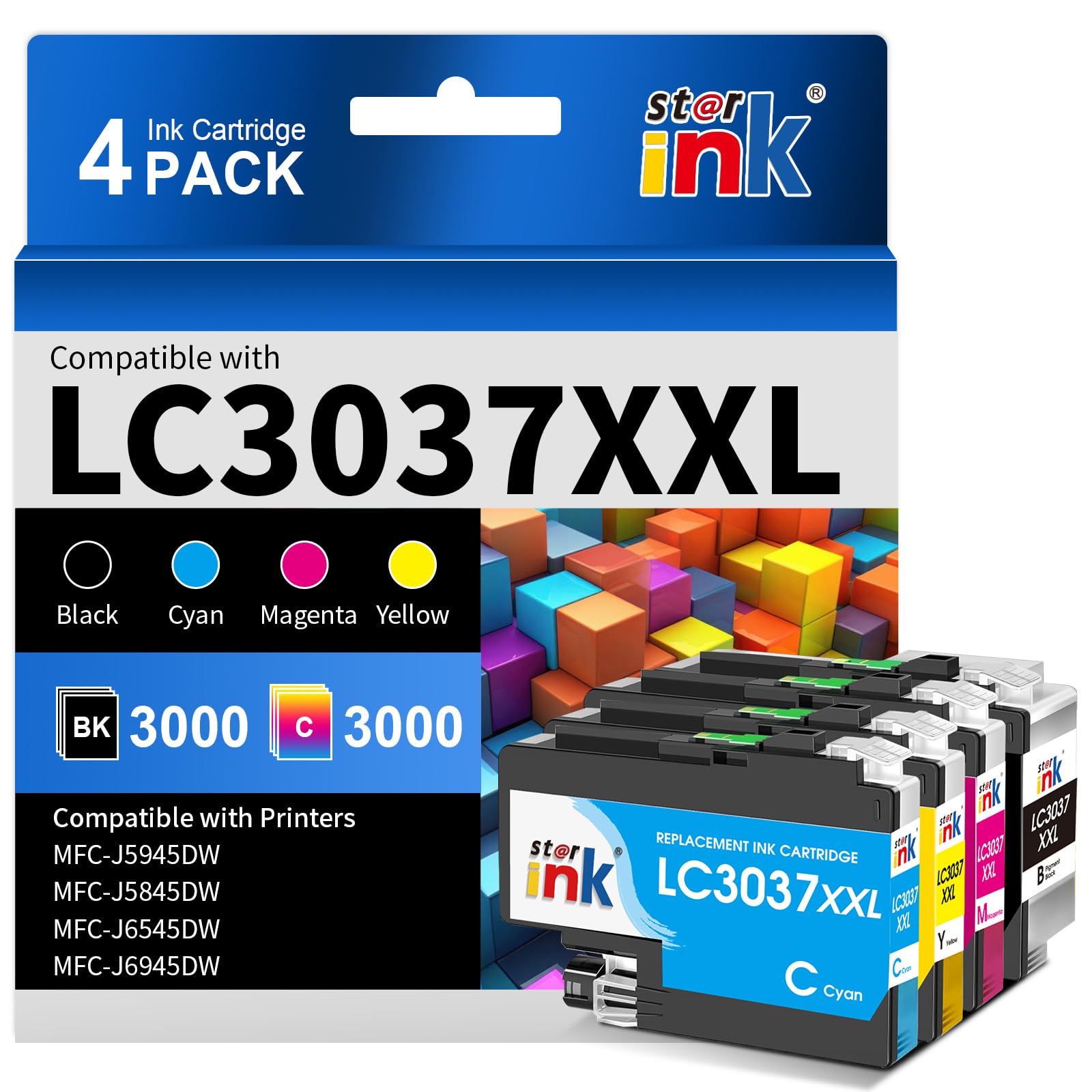 Amazon.com: LC3037 Ink Cartridges BK/C/M/Y Replacement for Brother