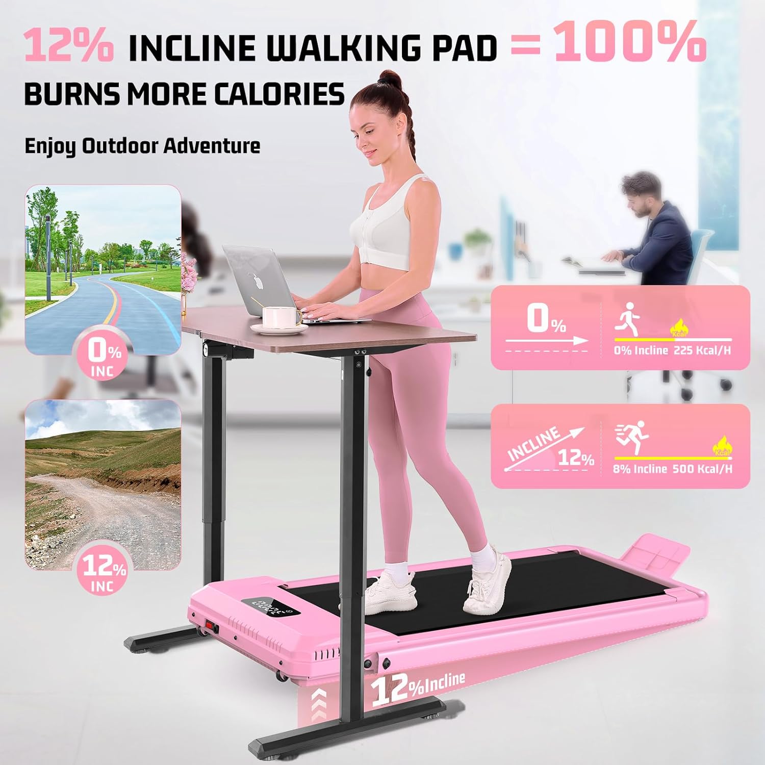 FUNMILY Upgrade Walking Pad Folding Treadmill with 12%/15% & Handle Bar, 3.5HP Foldable Under Desk Compact Treadmills for Home/Office/Gym, 400+lb Capacity, Shock Absorption