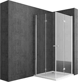 Durovin Bathrooms 1000 x 700mm (WXD) Rectangular Frameless Shower Cubicle with Acrylic Shower Tray, L Shape Double Bifold Shower Doors - 6mm Safety Glass