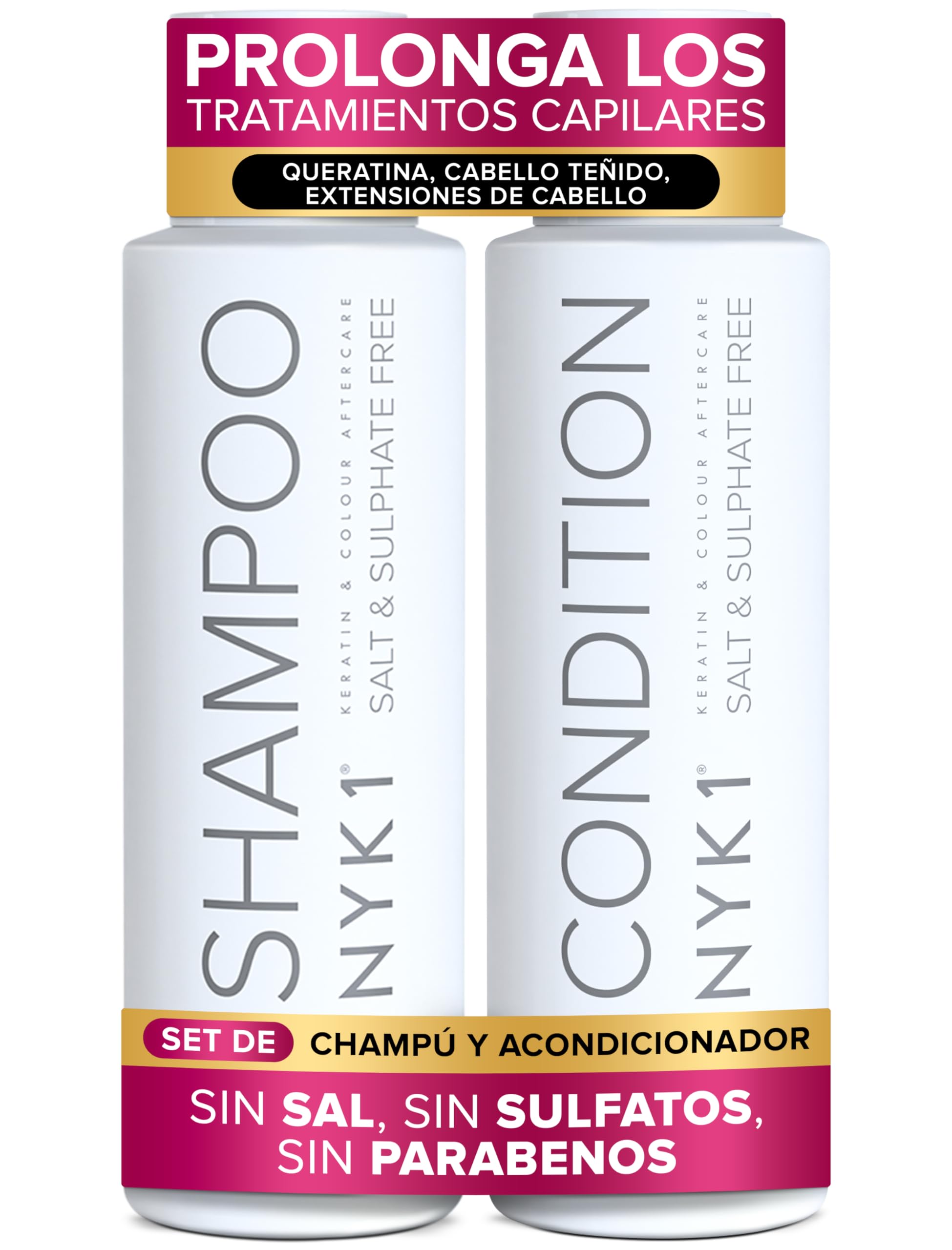 NYK1 Champu Sin Sulfatos Y Acondicionador (500ml x2) Champu Sin Sulfatos Ni Parabenos Y Cuidado Posterior Para Extensiones Y Color - Limpieza Suave Shampoo Sin Sulfato Y Acondicionador Ni Siliconas