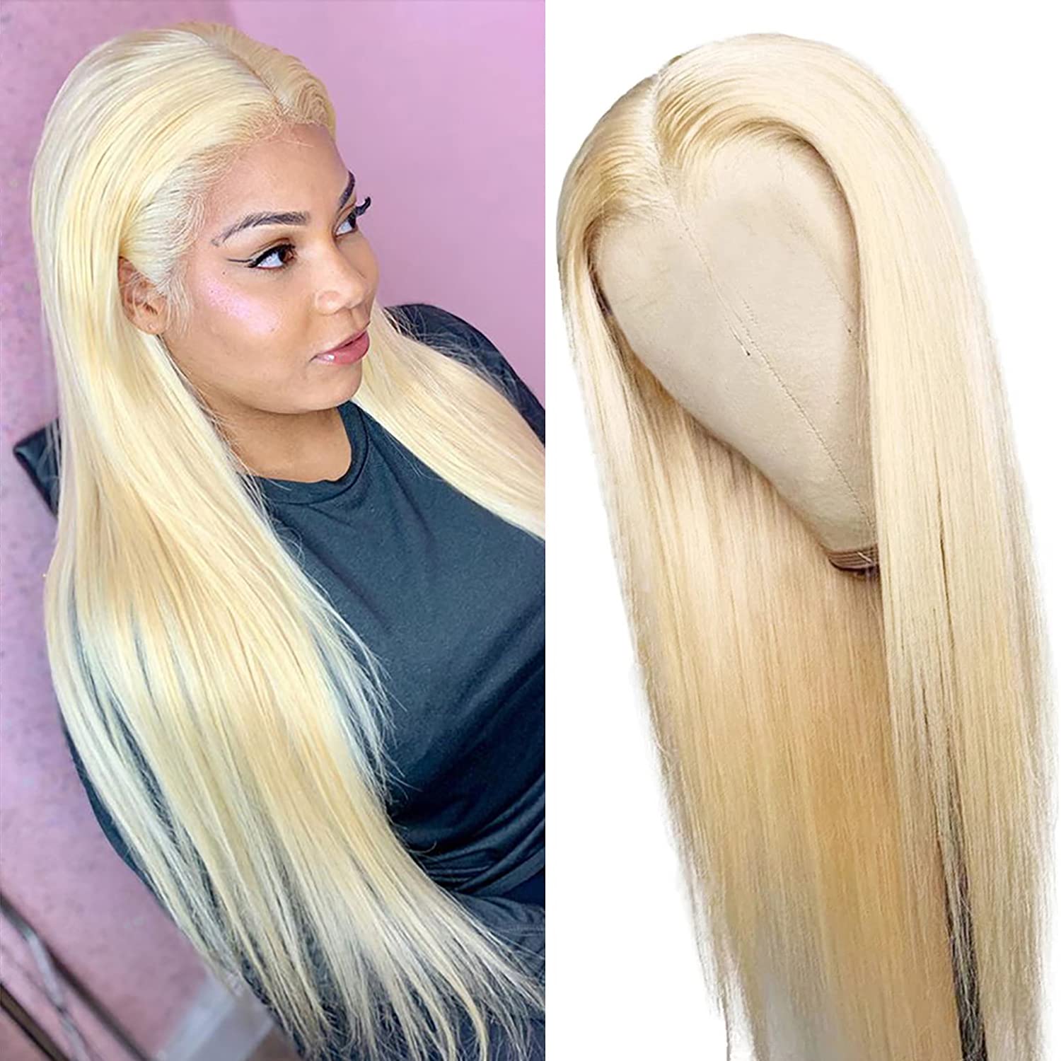 Blonde Human Hair 613 Lace Front Wigs with Baby Hair 20 inch 150% Density Blonde Wigs Human Hair Long Straight 13x4x1 Transparent Lace Wigs for Black Women T part Natural Hairline
