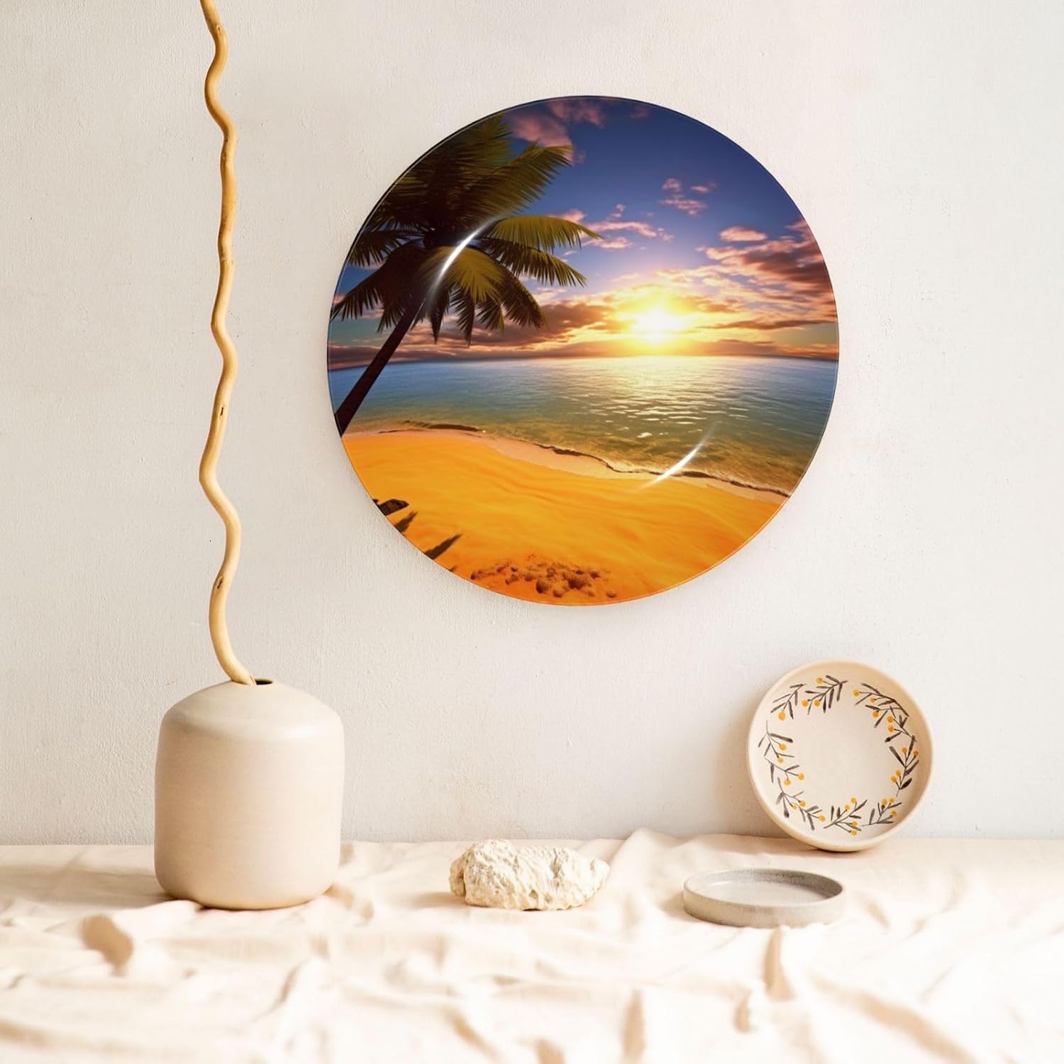 Sunset Palm Ceramic Decorative Plates 7in Personalized Bone China Decorative Plate with Display Stand Ceramic Dinner Plate Ornaments Wall Hanging Decoration for Home Decor image 5