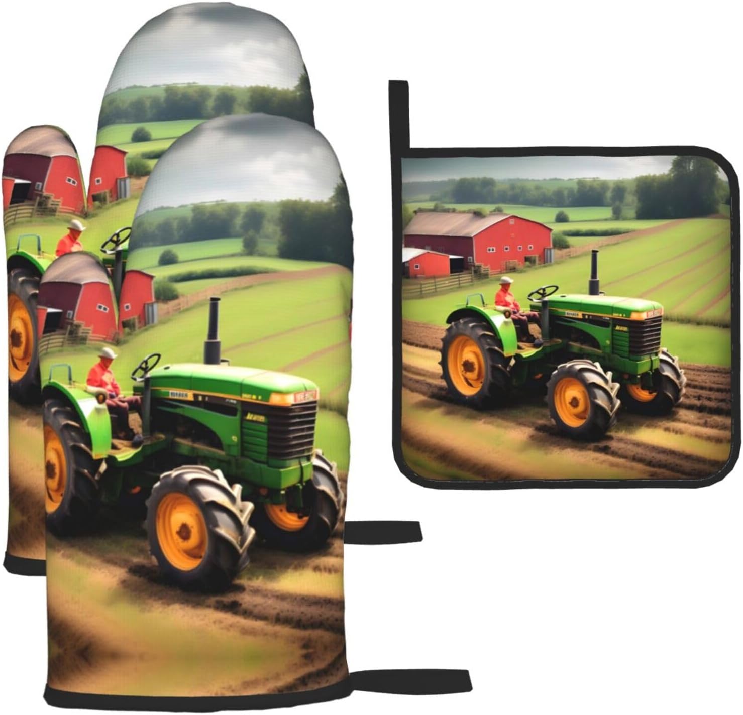 Tractor Farm Pattern Print Heat Resistant Microwave Gloves, Used for Baking, Cooking, and Fashion Kitchen Essentials