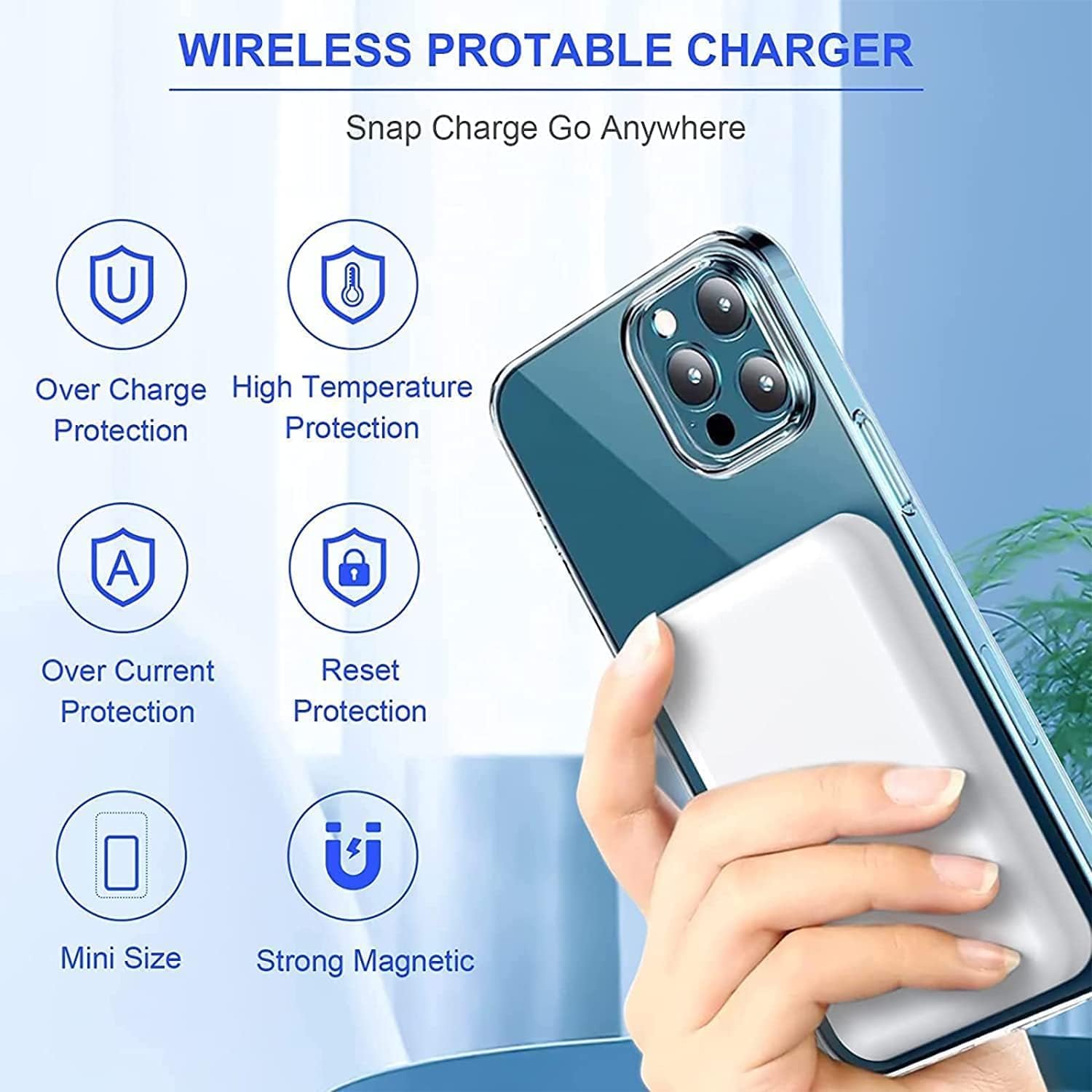 Power Bank, Caricabatterie Portatile Wireless Magnetico 10000mAh, Inalámbricos Batteria Esterna Compatibile con iPhone 12 13 14 15 16 17 Pro Max/Pro/Air/Mini/Plus