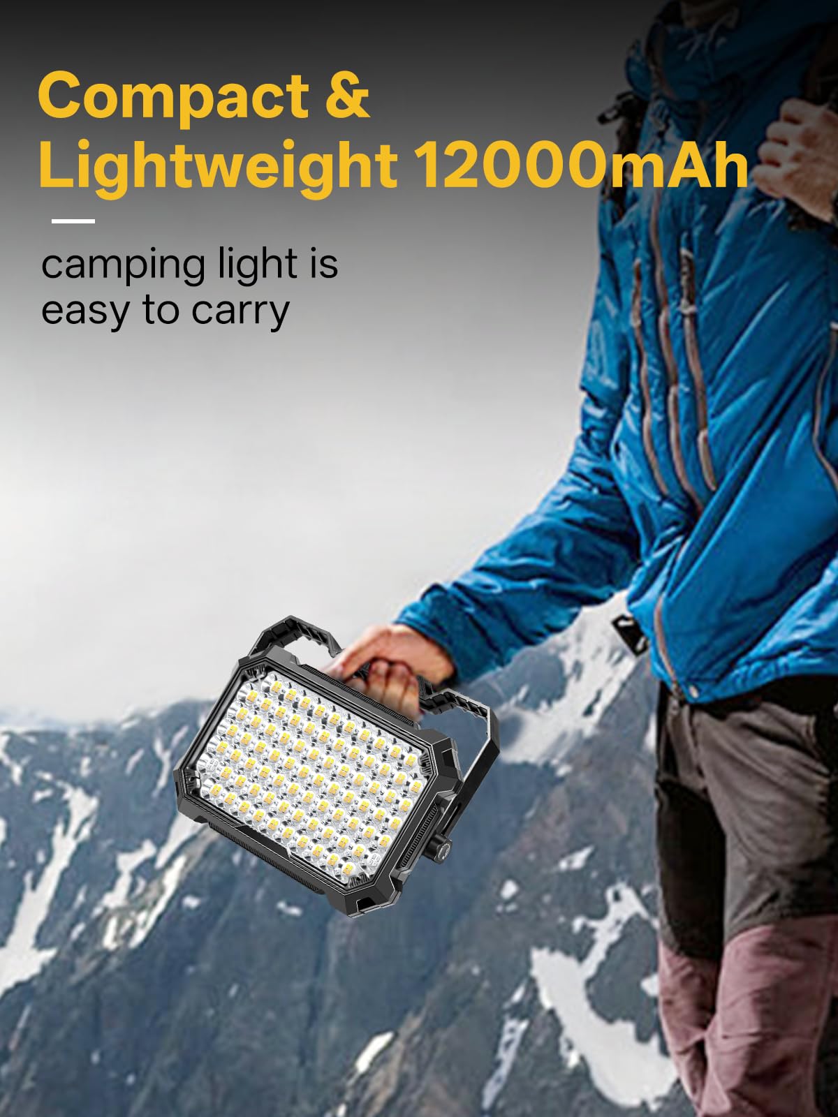 Luz de trabajo LED recargable de 12000 mAh, luces de camping al aire libre, luz de inundación de 10000 lm como banco de energía, luces de emergencia de flash rojo IP65 impermeable, soporte