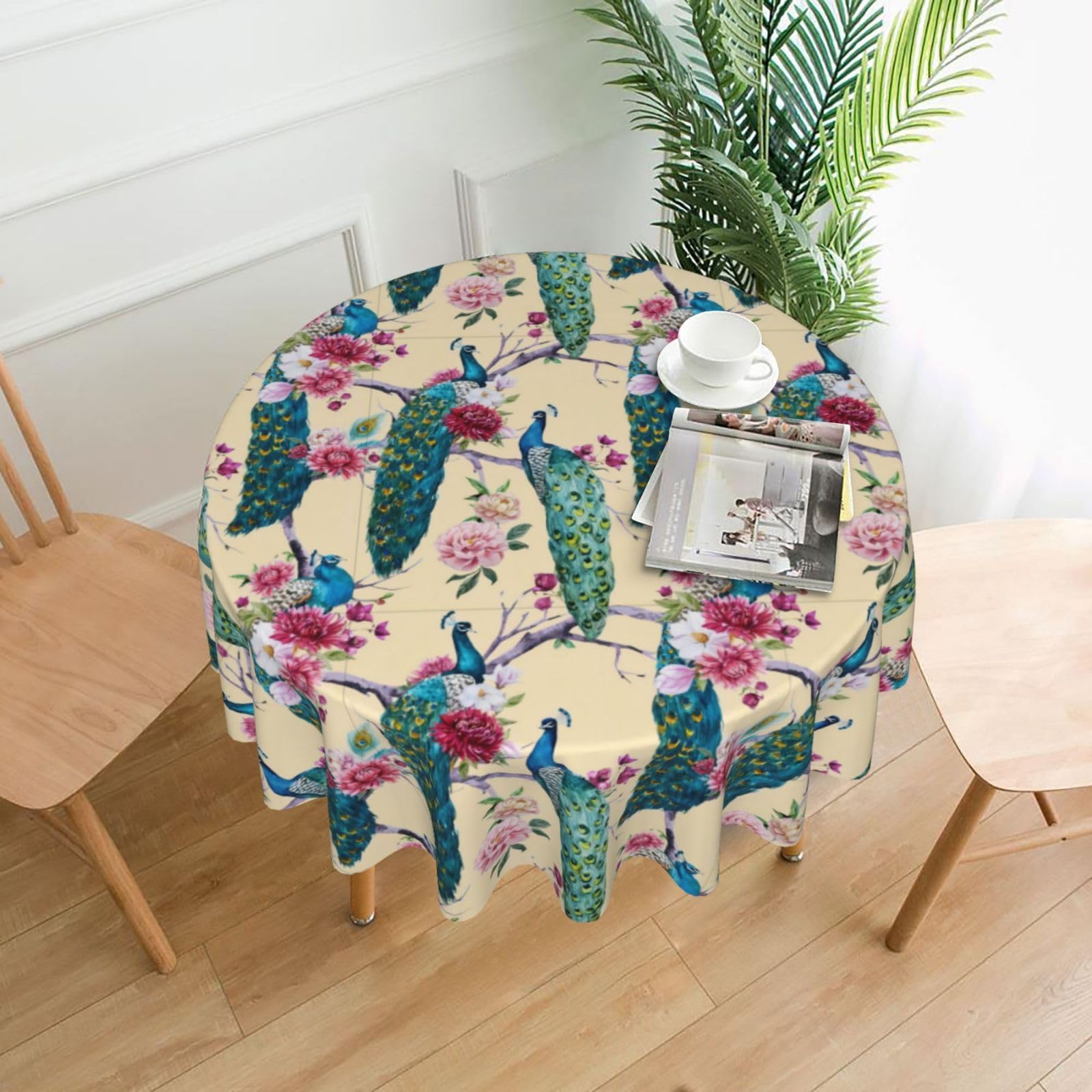 YYHHAOFA peacock (3) Prints 60in Round Decorative Tablecloth – High-Grade Polyester Throw Cover for Dining, Parties, and Outdoor Events
