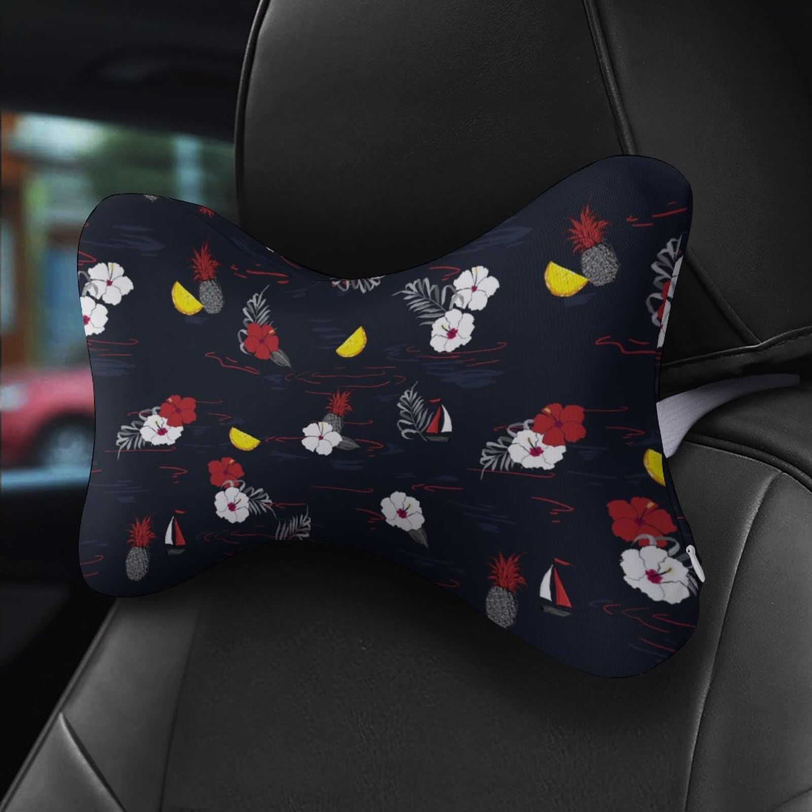 Tropical Island Car Neck Pillow Set of 2 Car Seat Head Support Cushion Bone Pillows with Elastic Strap