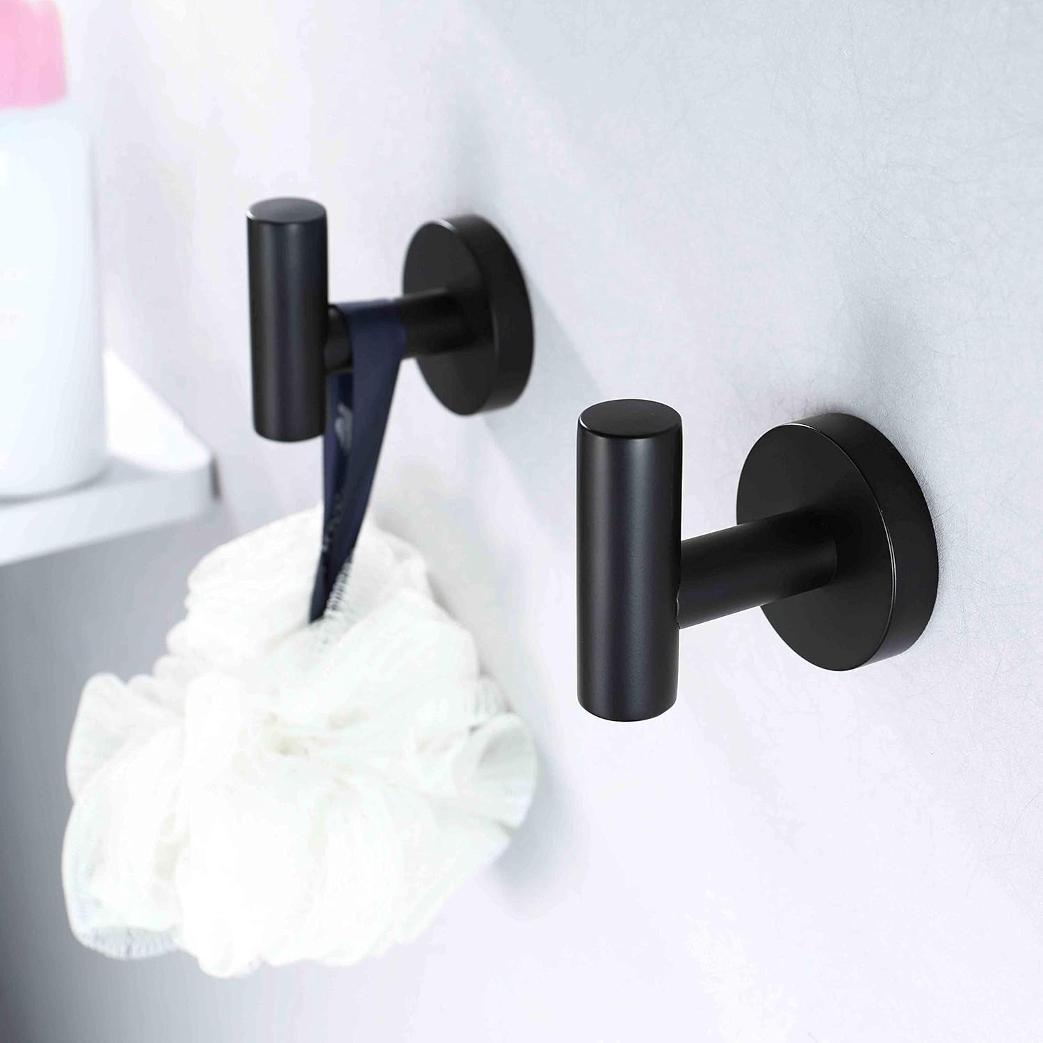 Hanging Hooks for Bathroom Towel Hooks Holder Bathroom Hangers and Hooks Wall Hooks Robe Clothes Coat Hook Shower Hooks Bathrobe Hanger Modern Kitchen Accessories Stainless Steel, Matte Black,2 Pack