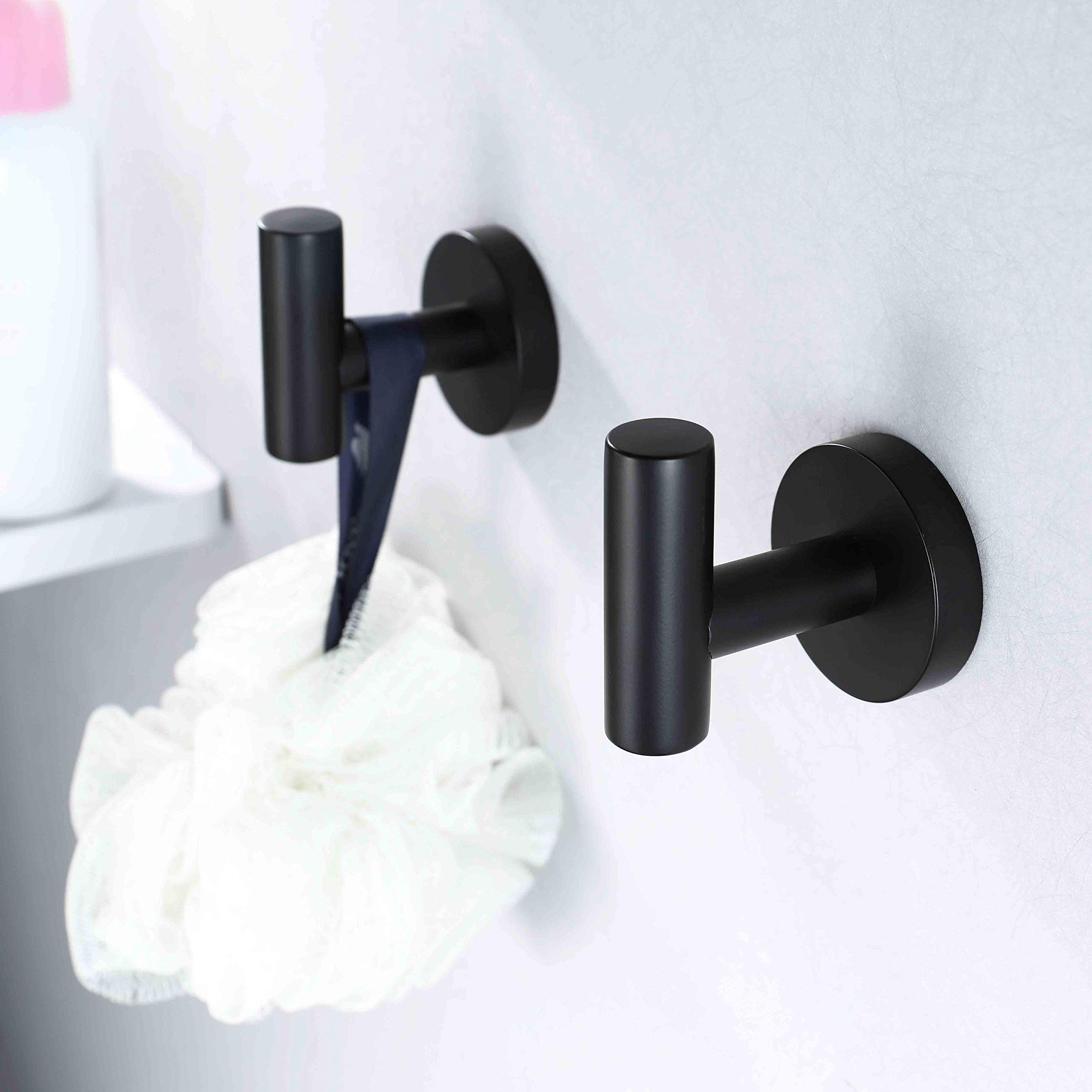 Ganchos para toallas de baño, color negro mate, de acero inoxidable, para colgar en la pared, 2 unidades