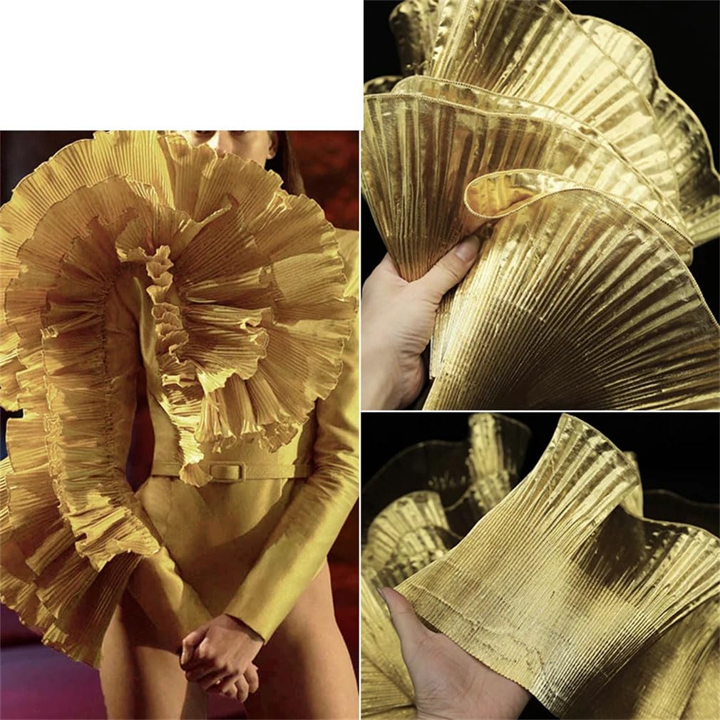 Tissu En Dentelle Ondulée Métallique, 3 Yards, Robe Plissée À Volants, Décoration De Fond De Scène, Accessoires De Mode, Tissu De Créateur