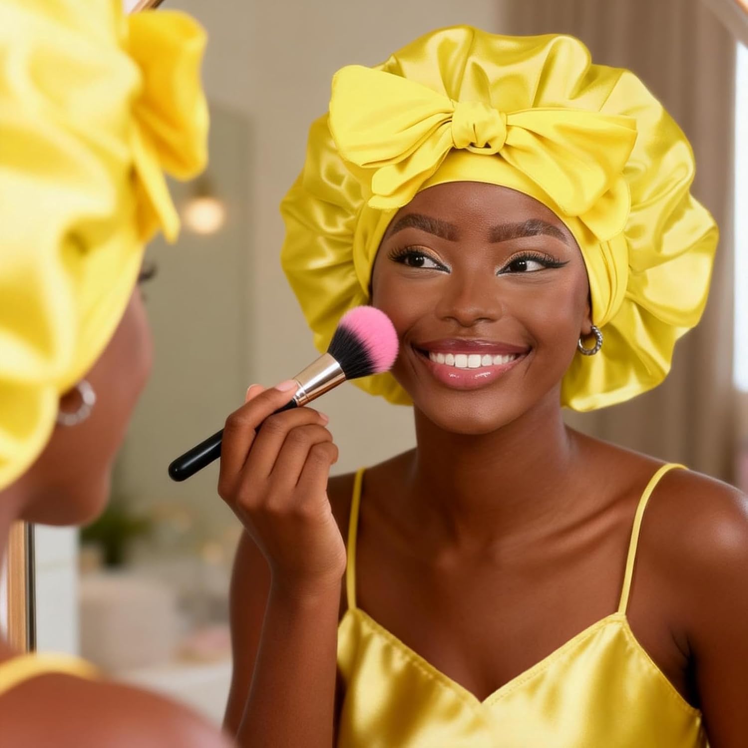 YANIBEST Adjustable Silk Bonnet for Sleeping Women Double Layer Satin Bonnet Reduce Friction Prevent Frizz Curly Hair - Image 3