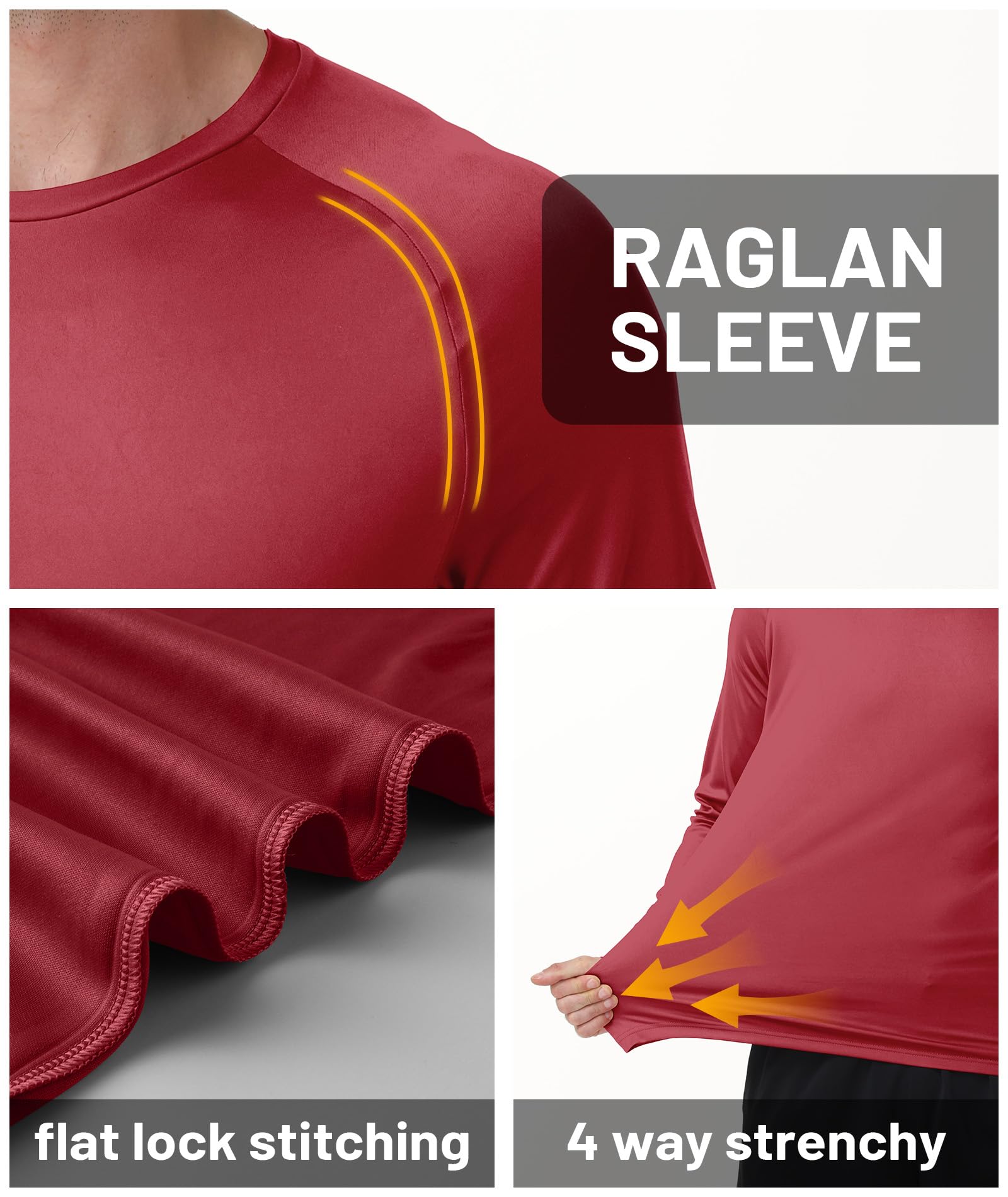 ZITY Lot de 5 t-shirts à manches longues pour homme, protection solaire UPF 50+, anti-humidité, haut de sport pour entraînement et course à pied