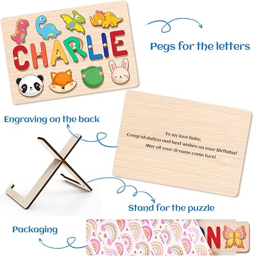 Miniatura 7 de Rompecabezas de nombres para niños pequeños de 1 a 3 años, rellenos de cesta de Pascua para niños pequeños, rompecabezas de madera personalizados