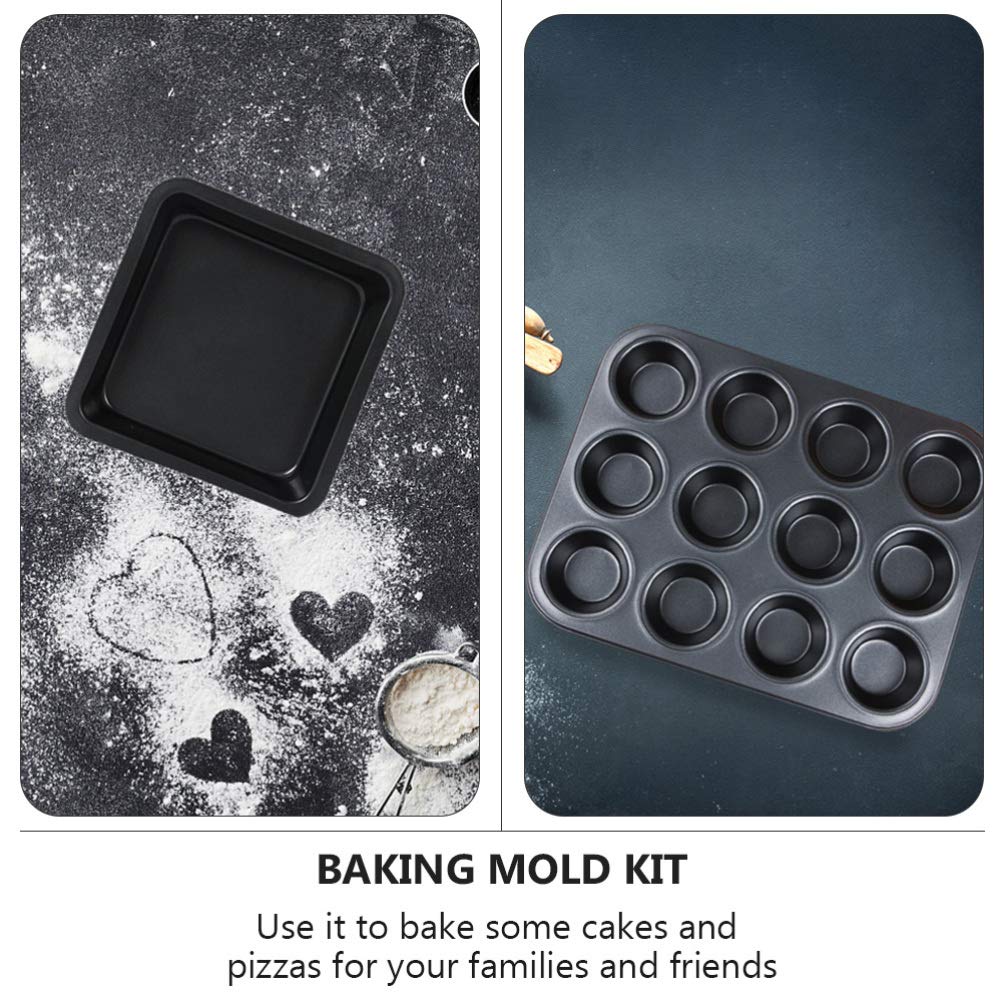Forma do pieczenia, forma do ciasta, forma do pieczenia chleba 5 szt. Nonstick Zestaw do pieczenia Zestaw do pieczenia ze stali węglowej zawiera bochenek Blacha do ciastek Kwadratowa patelnia na muffi