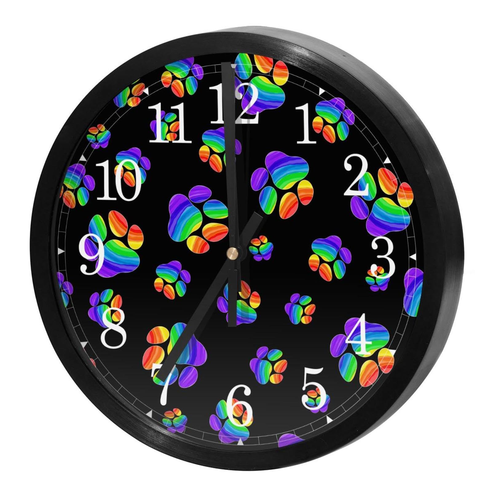Horloge murale silencieuse à quartz avec jolis motifs de pattes arc-en-ciel