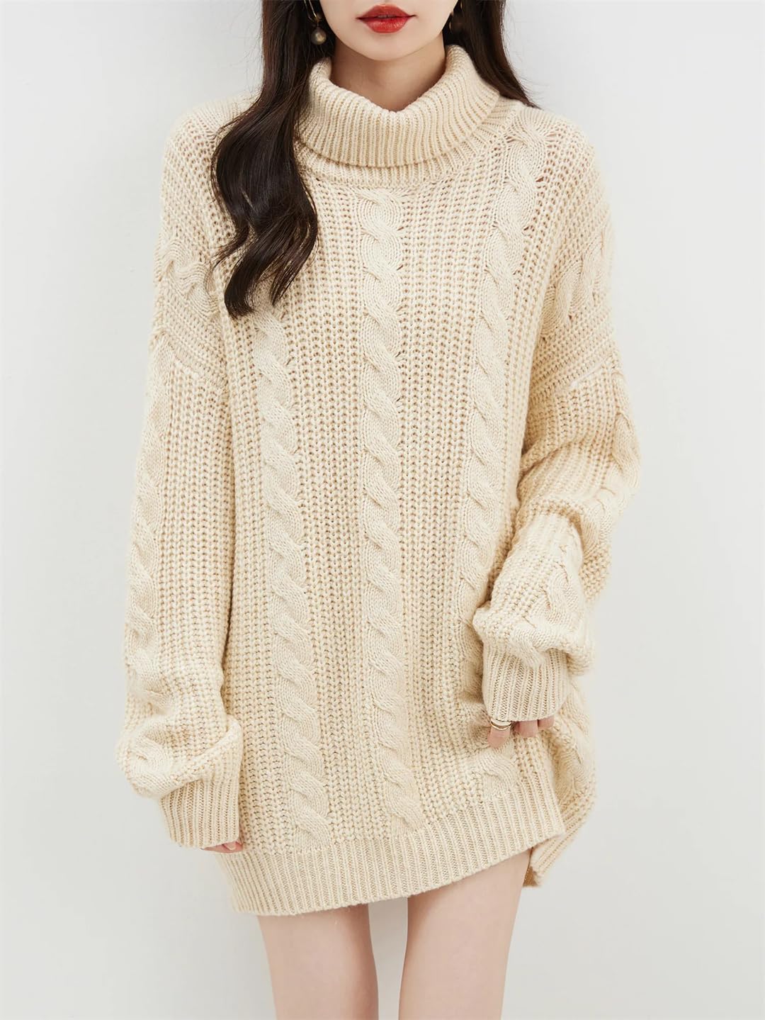 Disimlarl Damski sweter z golfem z wełny merynosów, sweter zimowy, oversize, sweter z długim rękawem, dzianinowy sweter