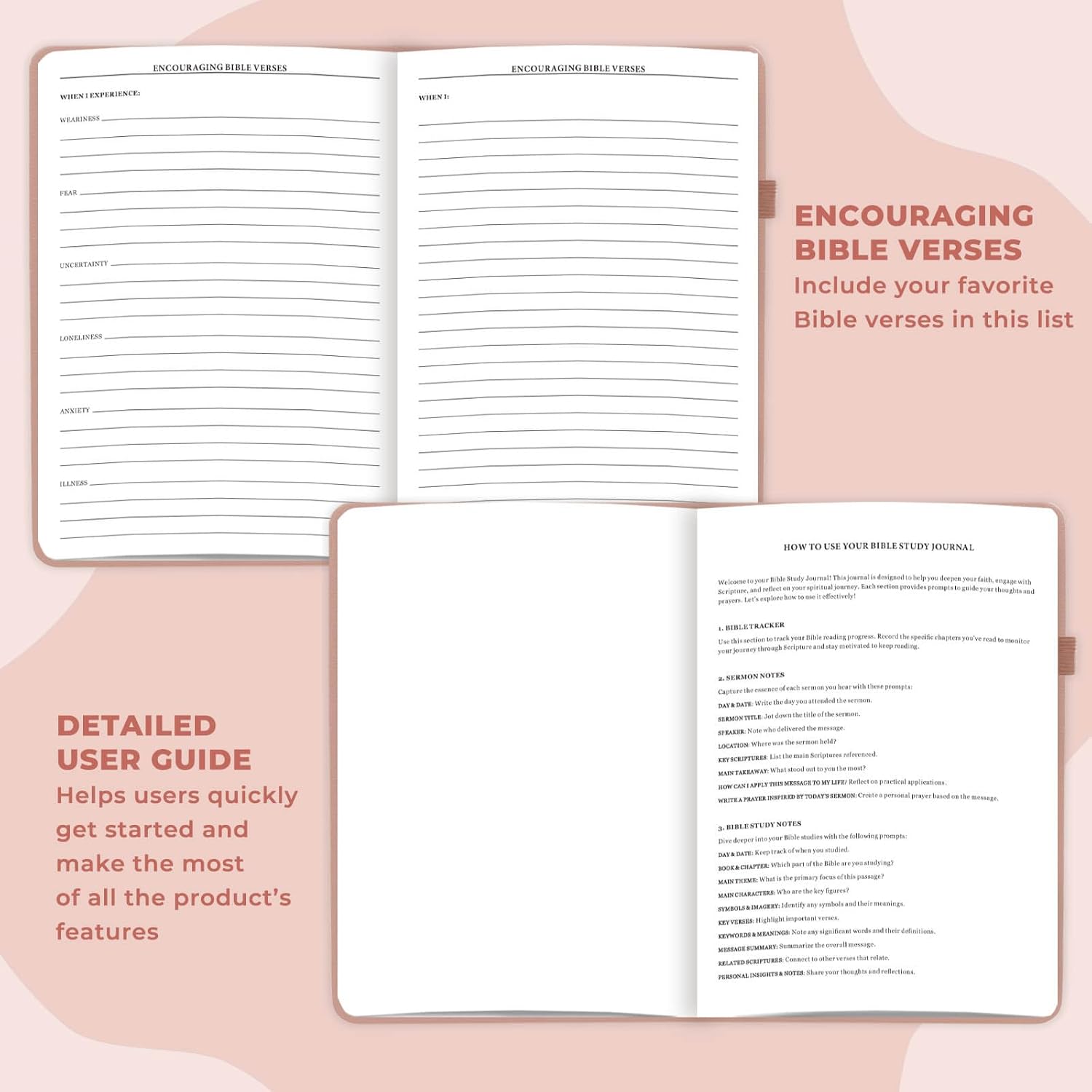 Bible Study Journal - Church Notes Notebook for Note Taking & Reflection - Guided Bible Study Notebook - Faith-Based Religious Gifts & Bible Study Supplies (Rose Gold) - Image 6