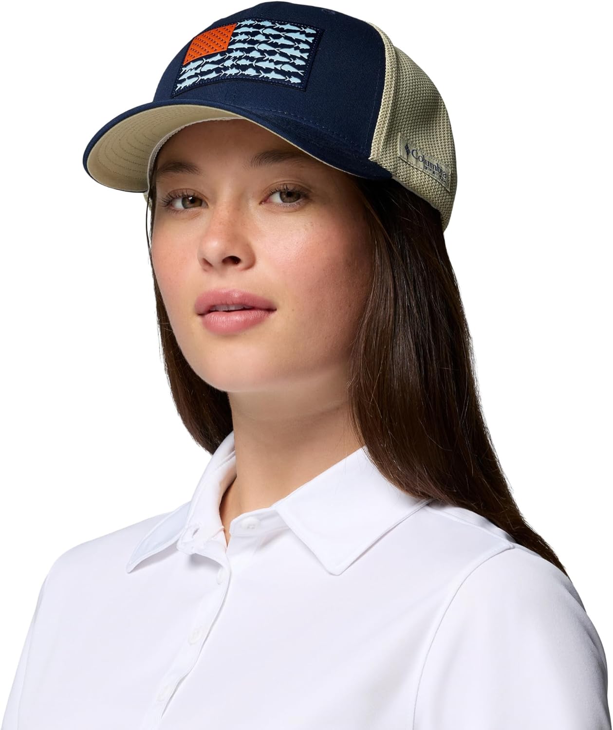 Columbia Unisex PFG Fish Flag Mesh Ball Cap, Collegiate Navy/Fish Flag, L/XL