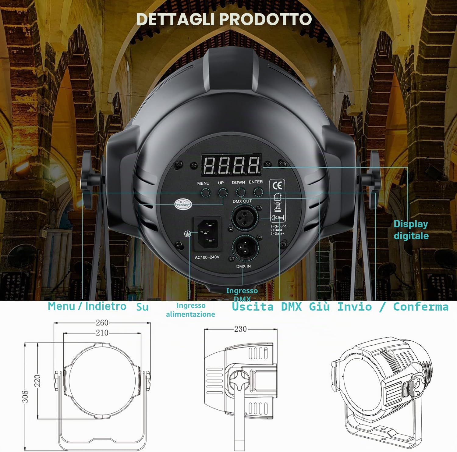 BETOPPER Luci Palco par led DJ Dmx512 100W COB Super Luminoso Bianco Caldo/Freddo Adatto per Spettacoli, Teatro, Chiesa, Matrimonio (LC001)