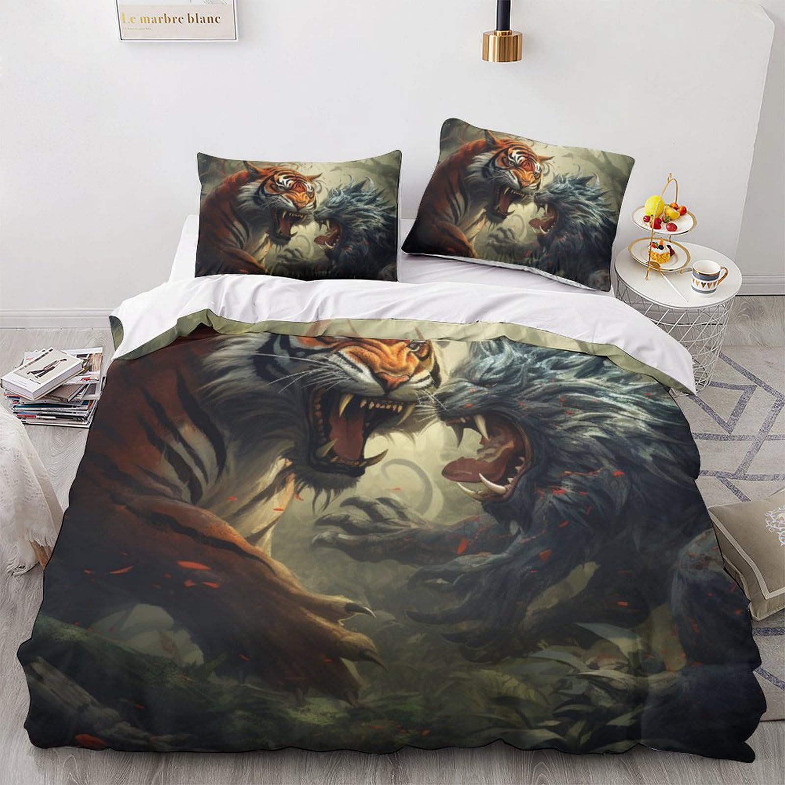 Parure de lit microfibre double motif tigre 3D de qualité