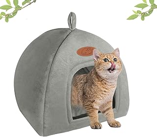 Cat Bed for Indoor Cats, 2-in-1 Cat House Pet Bed and Pet Supplies for Kitten and Small Cat or Dog Animal Cave, Cat Tent with Removable Machine Washable Pillow Cushion (Grey)