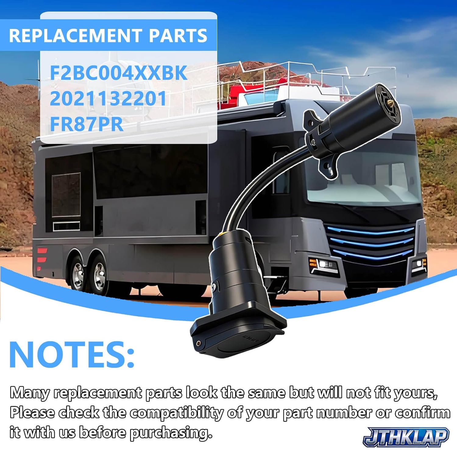 F2BC004XXBK 7-Way Vehicle Power Supply Adapter Compatible with Furrion RV Observation Camera System - Replaces 2021132201 FR87PR 7 Blade Connector with Switch