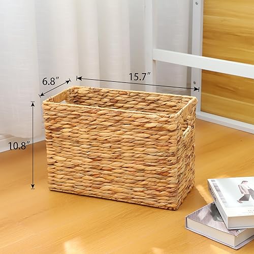 Miniatura 3 de Wicker Waste Basket, Water Hyacinth Hand Woven Trash Can with Handles, Garbage Can for Bathroom, Bedroom, Living Room and Office, 1-Pack