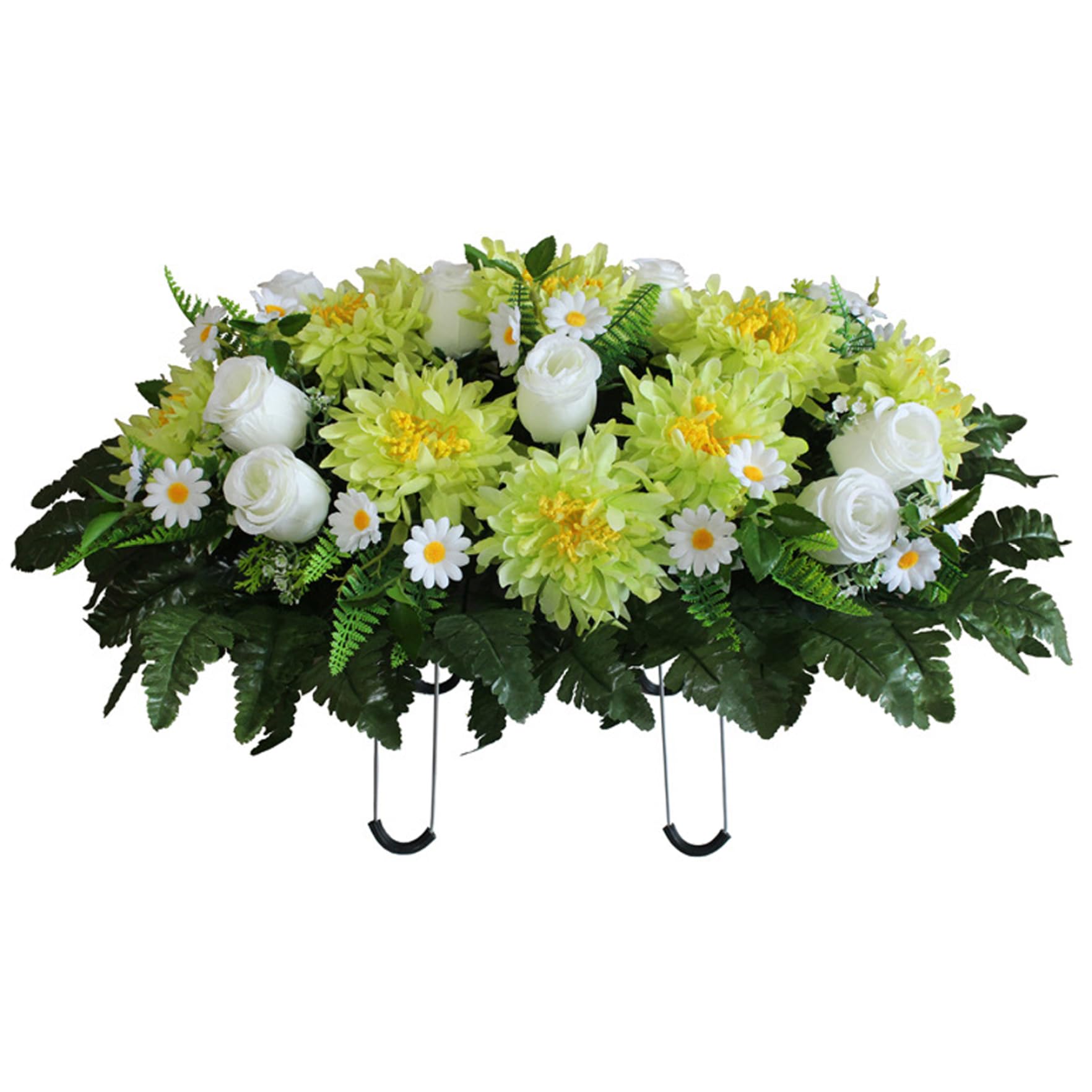 Fleurs de cimetière artificielles réalistes avec chrysanthèmes en Soie 64 x 47 cm Vert.