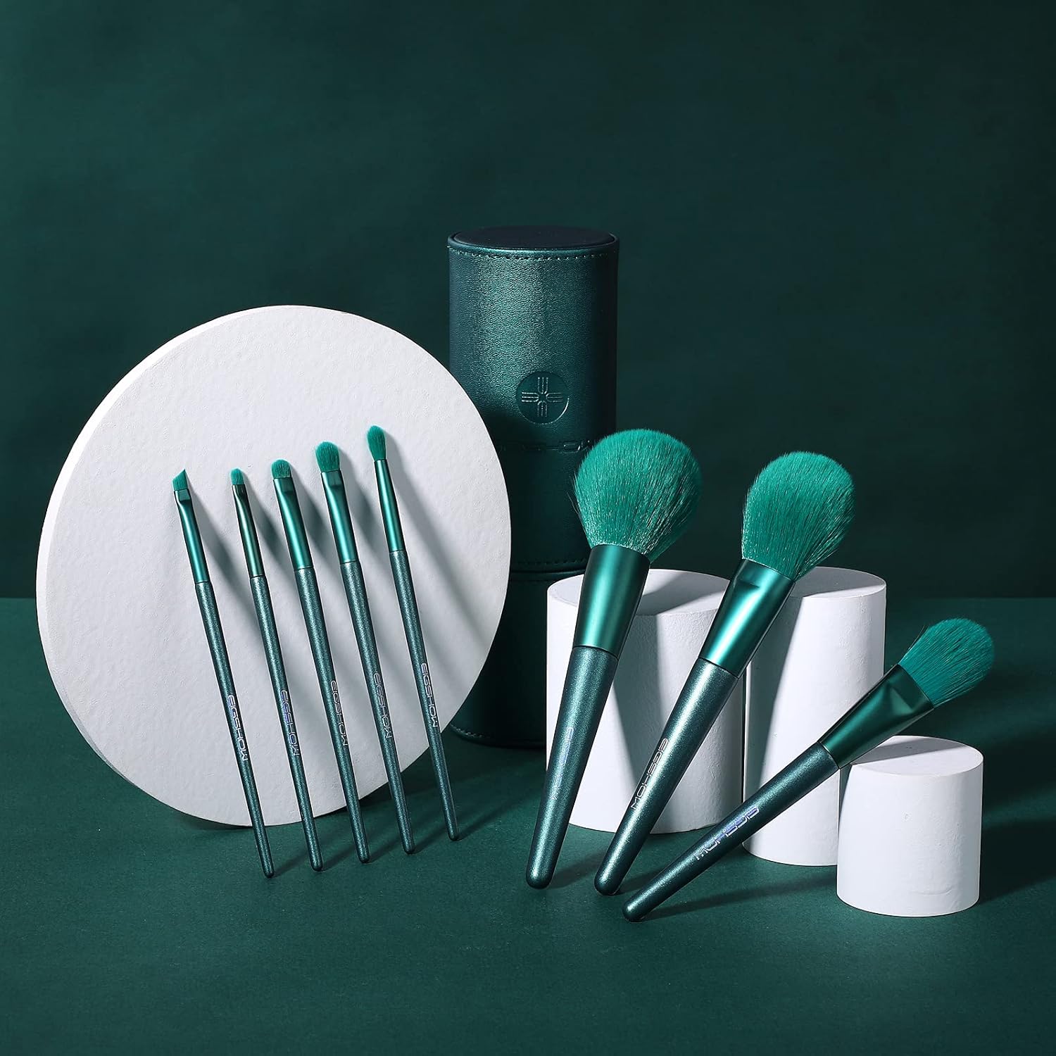 Makeup Brushes, Eigshow Premium Makeup Brush Set Synthetic Cosmetics Foundation Powder Concealers Blending Eye Shadows Face Kabuki Makeup Brush Sets Jade Green with Cylinder) : Beauty & Personal Care