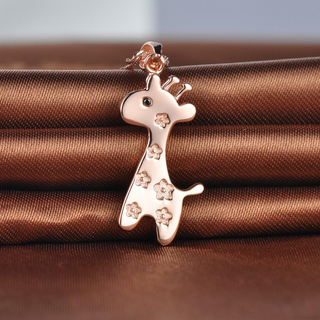 Cute Giraffe 925 Sterling Silver Rhodium Plated Sika Deer Pendant Necklace for Women, Rose Gold - Image 3