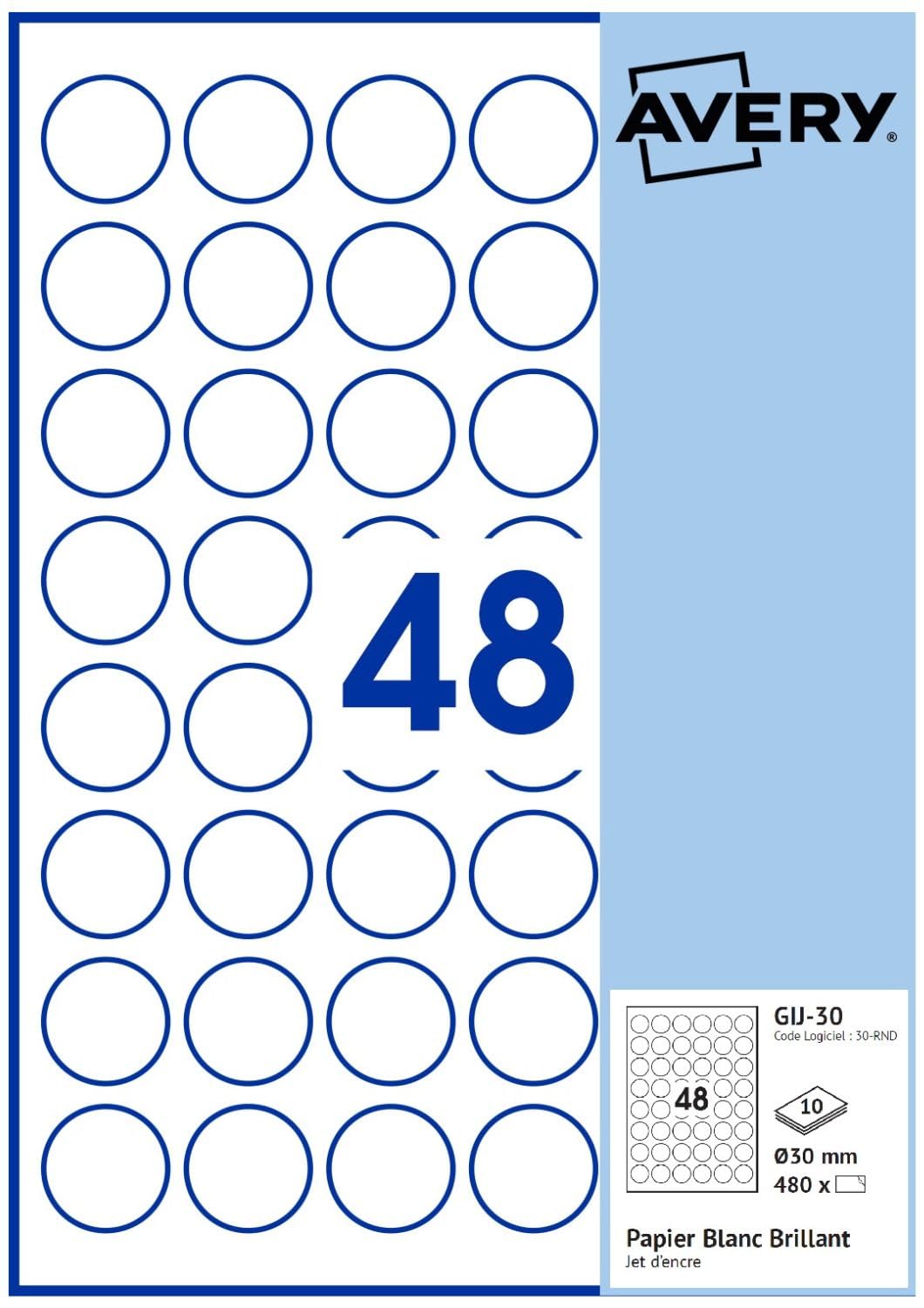 AVERY - 480 Glossy White Inkjet Labels 30 mm Round