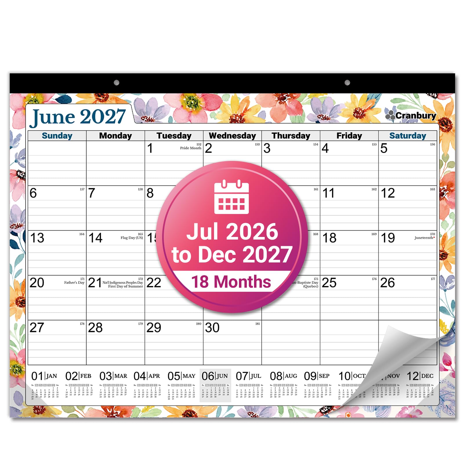 CRANBURY 2026-2027 Desk Calendar 22x17, 18-Month Monthly Planner