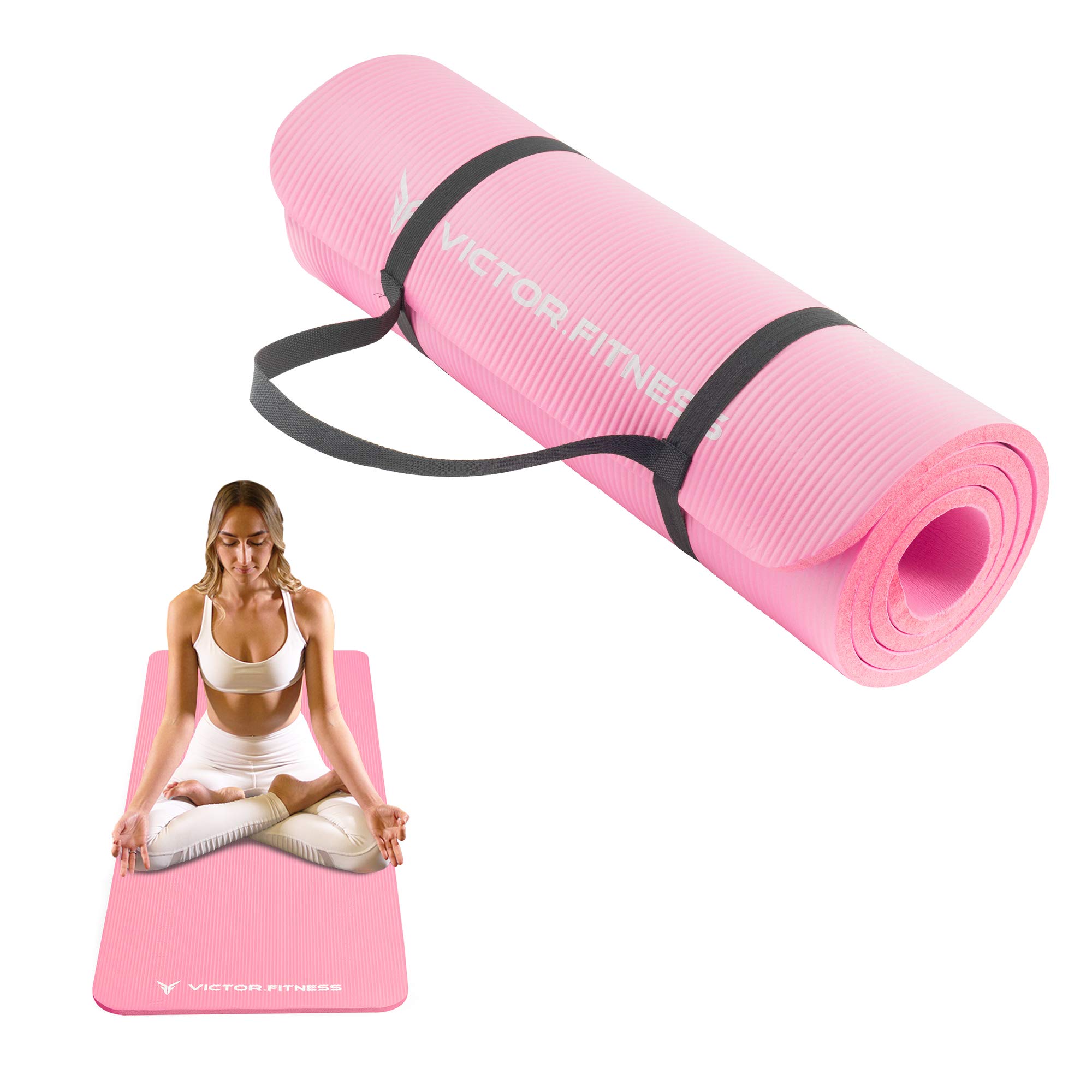 Victor Fitness Yoga Mat (71x24) 1/2-Inch Thick All-Purpose Yoga Mat for Yoga, Exercise, Pilates - Extra Thick, Durable Foam, Anti Slip, Moisture Resistant, Easy Cleaning - Strap Included