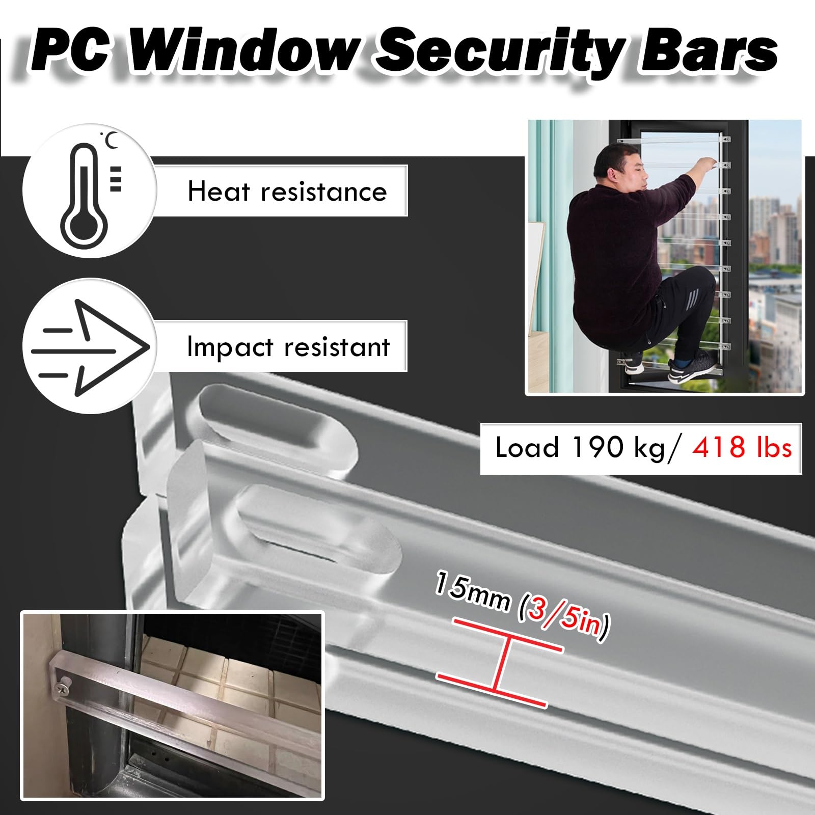 rejas ventanas/ reja ventana Barras De Seguridad Transparentes Para Ventanas Interiores, Protectores Temporales De Barandilla Y Protectores De Ventanas Para Niños, Sin Taladros(5 pack,30in/762mm)