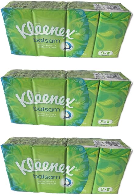 Kleenex Balsam Multipack Tissues 8 Pocket Packets of 9 Sheets Each (Pack of 3), White