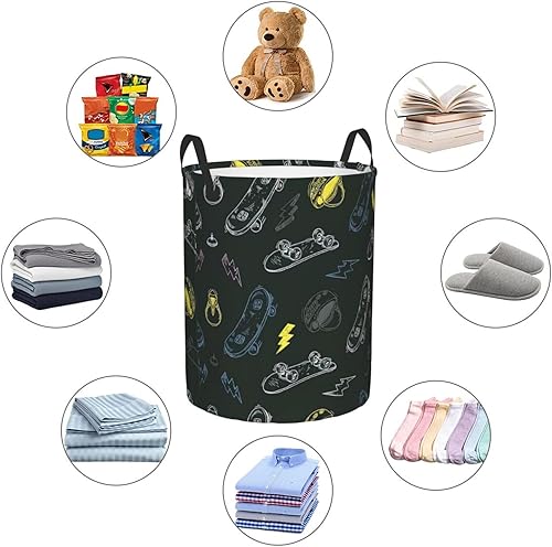 Miniatura 6 de Cesta de lavandería grande,Cesta de lavandería plegable con asas,Para la ropa en el dormitorio familiar,Monopatín de graffiti