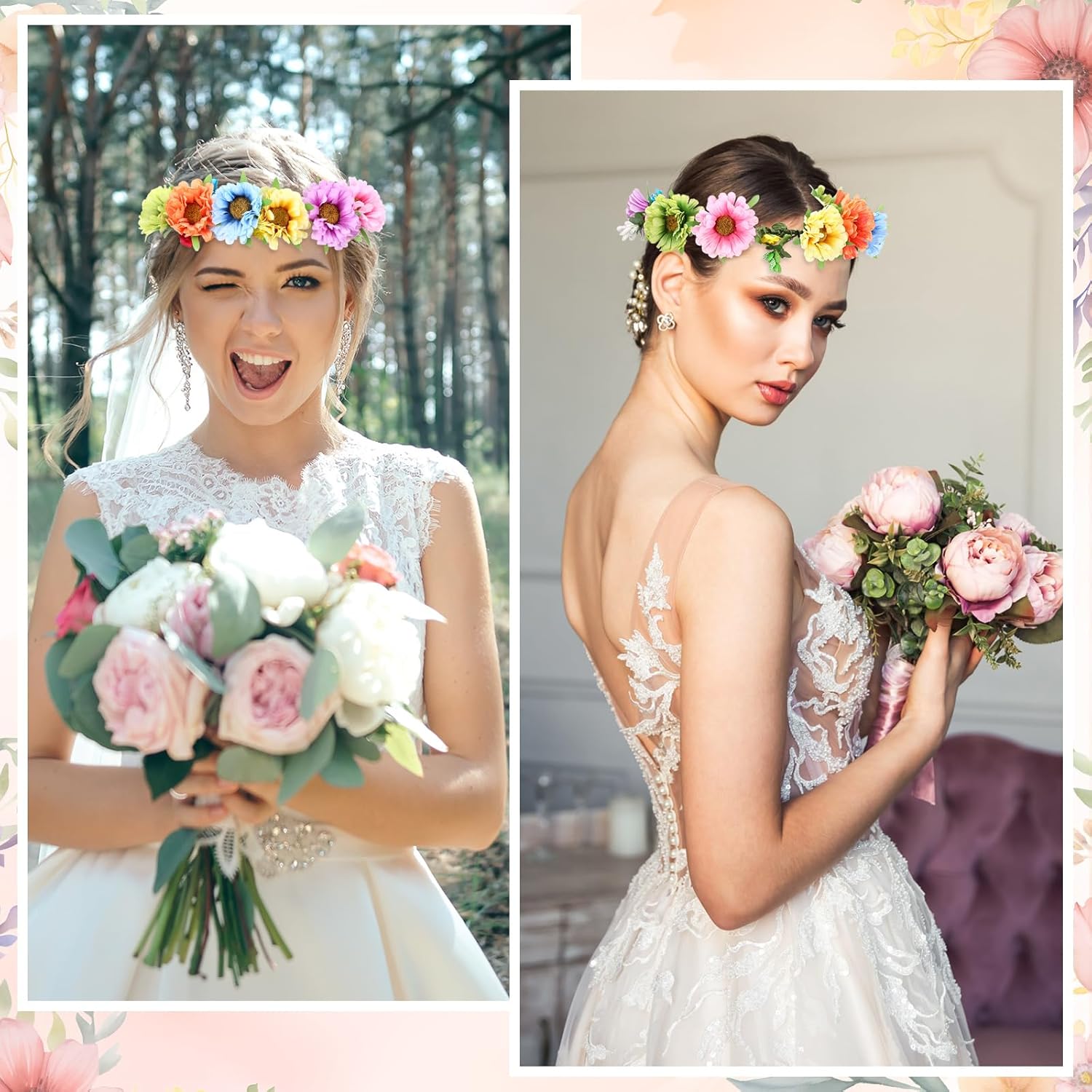 Suncalla 30 Sets Flower Crowns Making Kit, Make Your Own Flower Crown Wreath Garland Headbands and Bracelets Craft Kit Handmade DIY Floral Hair Accessories Gift for Women(Azalea)