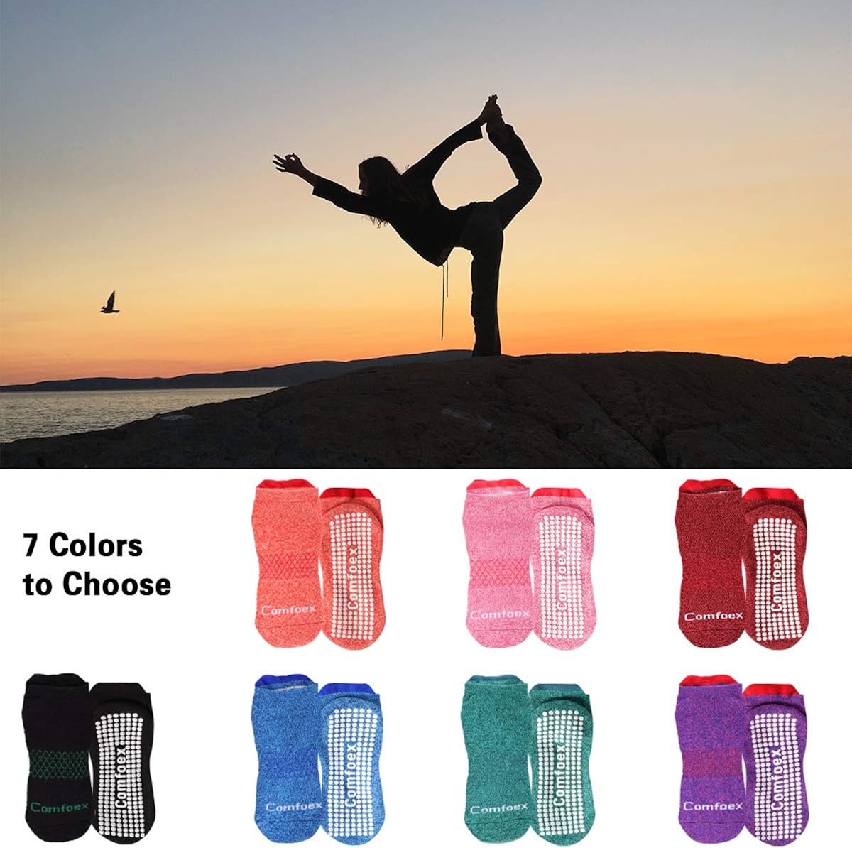 Non Slip Yoga Socks Women 3 Pairs Cushioned Sole Grip Socks : Clothing, Shoes & Jewelry