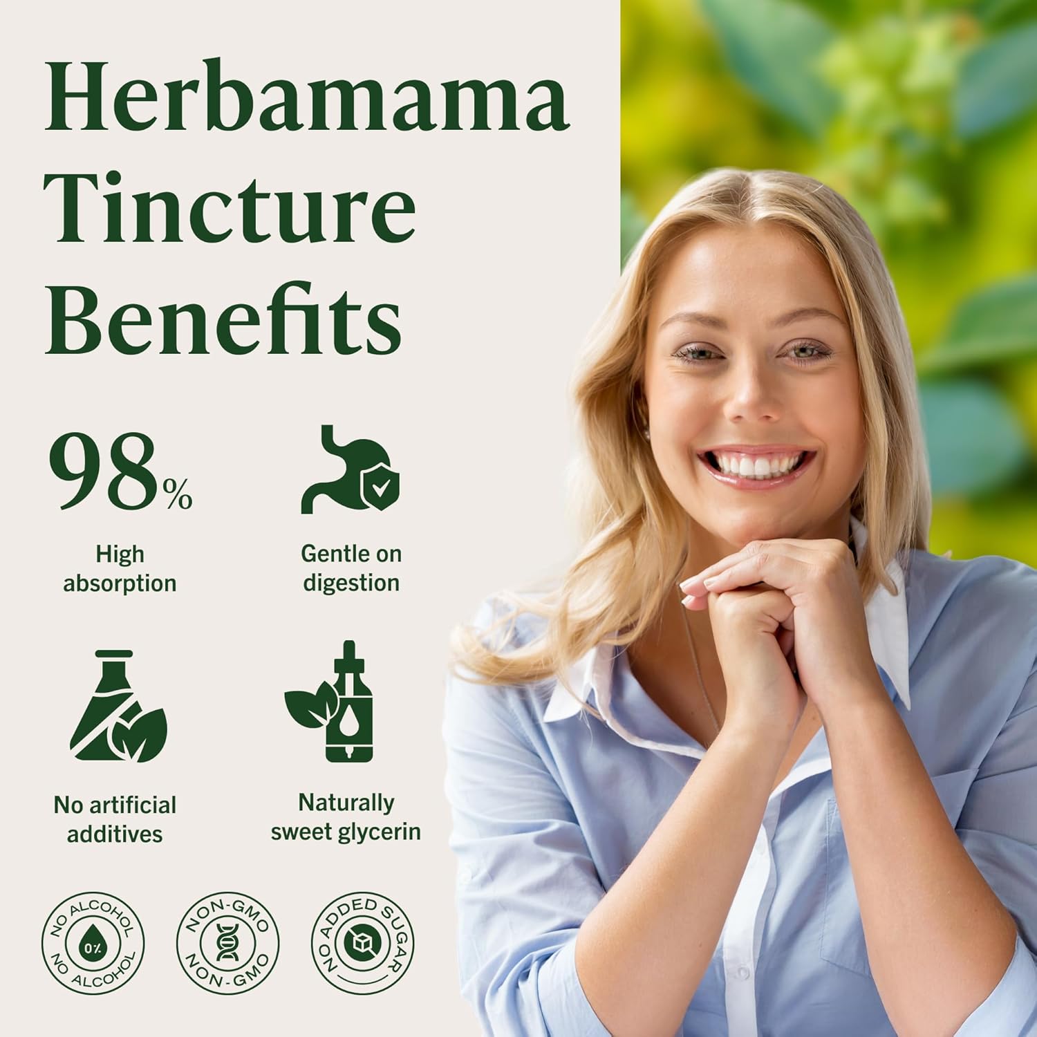 HERBAMAMA Adrenal Support Liquid Drops - Vegan Adrenal Tincture with Ashwagandha Root & Rhodiola Rosea Extract - Non-GMO, Alcohol & Sugar-Free Supplement - 28-Day Supply