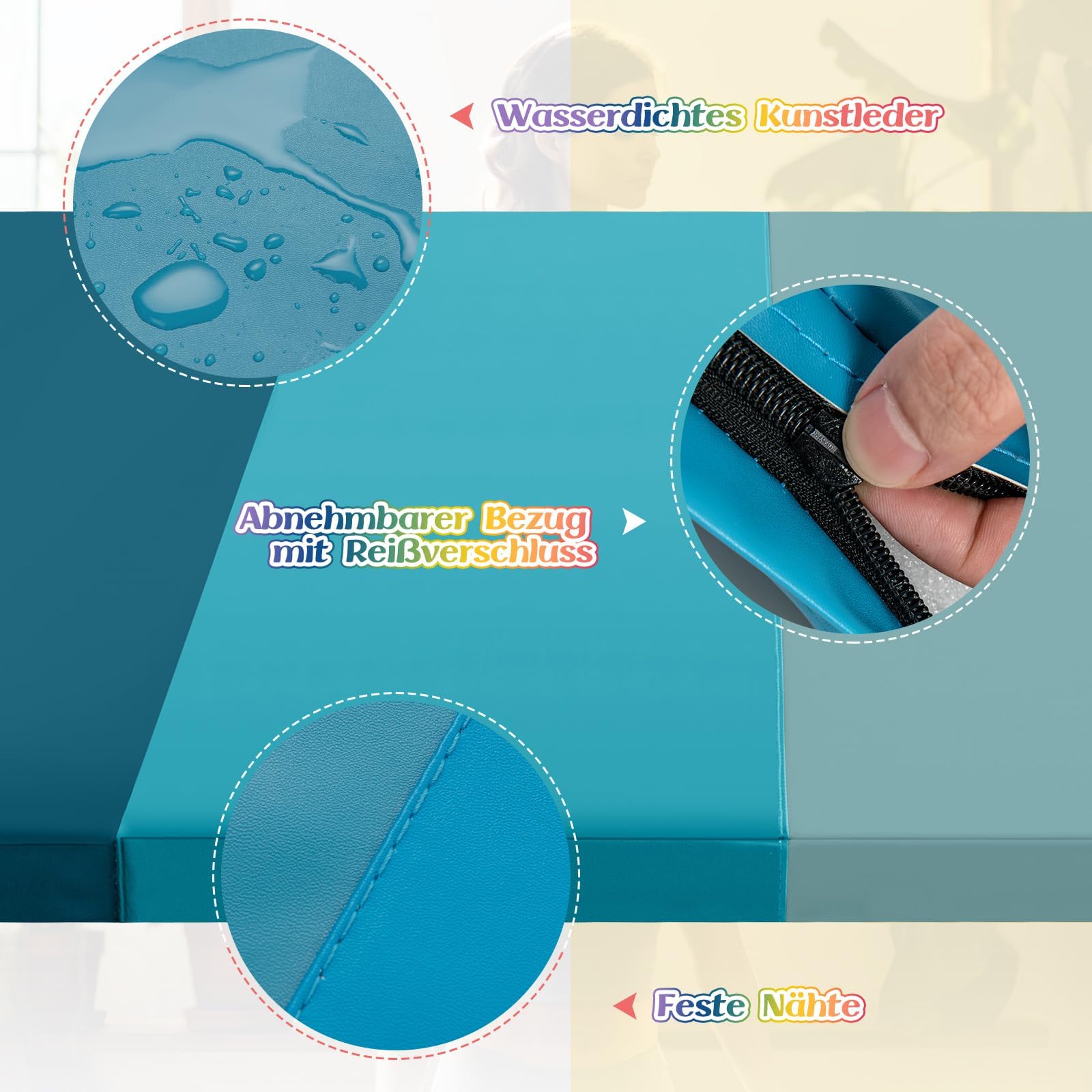 FANTASK Tapis de sport, de fitness, pliable en 5 positions, en polyuréthane, avec poignée de transport, pour enfants et adultes, 180 x 120 cm, bleu