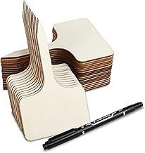GWHOLE 30pcs Plant Labels with Marker Pen Set Wooden T-Type Plant Tags Garden Label Stake Nursery Plant Markers for Outdoor Greenhouse Flower Seed Herb Garden Potted Plants