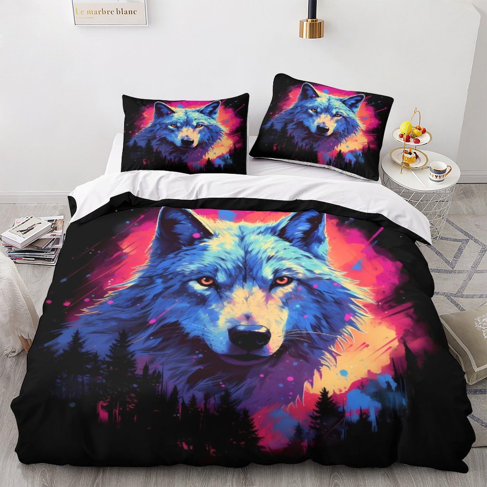 Parure de lit loup en microfibre premium housse 220x240cm avec zip invisible
