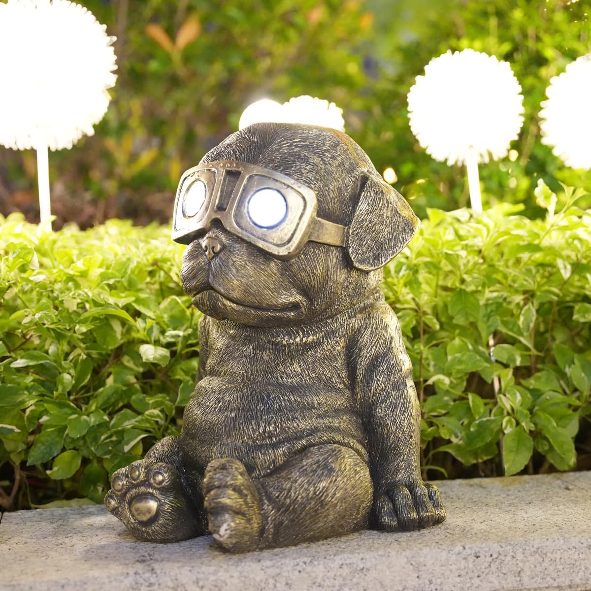 Large Garden Statue Dog Solar Lamp Succulents with LED Light 15" Dog Sculpture Courtyard Balcony Home Decoration