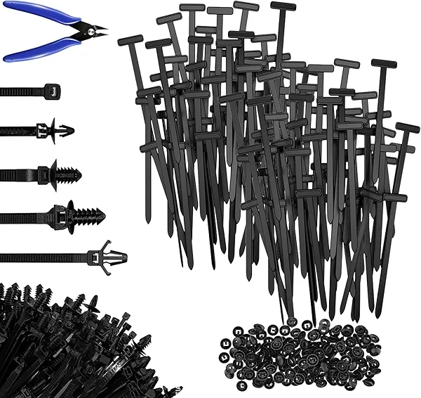 260PCS Nylon Universal Cable Tie Buckle Zip Ties with Diagonal Pliers – Heavy Duty, UV Resistant, Self-Locking T-Rivet Fasteners Assortment Kit for Car Bumper Repair, Home DIY & Garage Wire Bundling