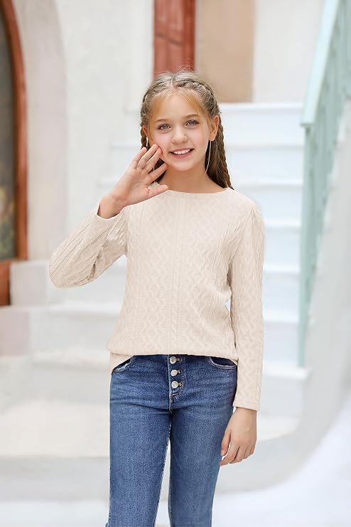 Ebifin Girls Sweaters Kids Long Sleeve Crewneck Fall Knit Tops Cute Shirts