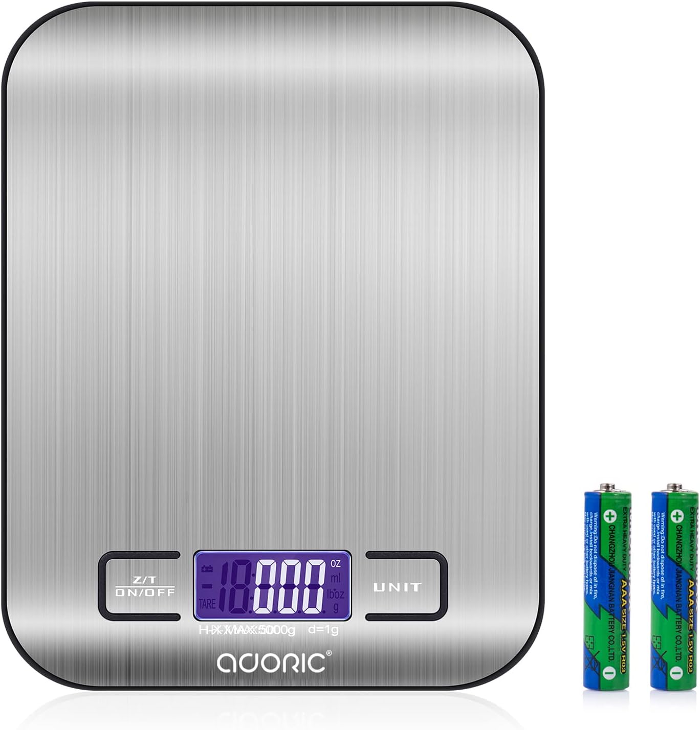 ADORIC Digital Kitchen Scales, Professional Electronic Scales with LCD Display, Incredible Precision up to 1 g (5 kg Maximum Weight), Silver
