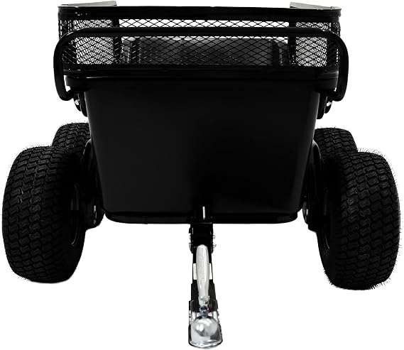 ATV Tipper Trailer 680kg 1500lbs Load Capacity Heavy Duty Quad Ride On Lawnmower Off Road Utility Cart Spring Loaded Tipping Farm Landscaping Garden Yard Removable Mesh Sides Fence Extension 4 Wheel