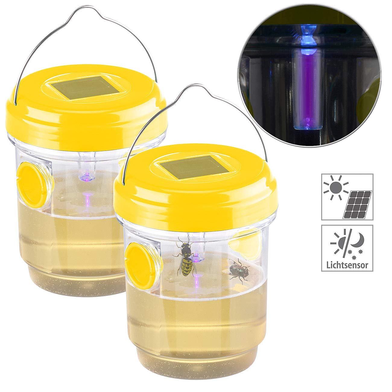Exbuster Insekten-Fallen: 8er-Set giftfreie Solar-LED-Insektenfalle zum Aufhängen und Hinstellen (Insektenfallen für Fliegen, Wespen-Falle)